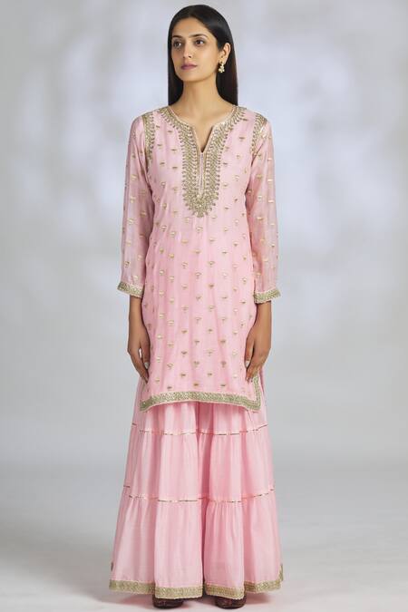 Buy_Gopi Vaid_Pink Chanderi Embroidered Kurta Set_Online_at_Aza_Fashions