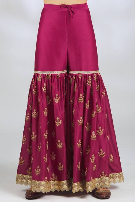 Shop_Gopi Vaid_Pink Net, Chanderi Band Collar Embroidered Kurta Set_Online_at_Aza_Fashions