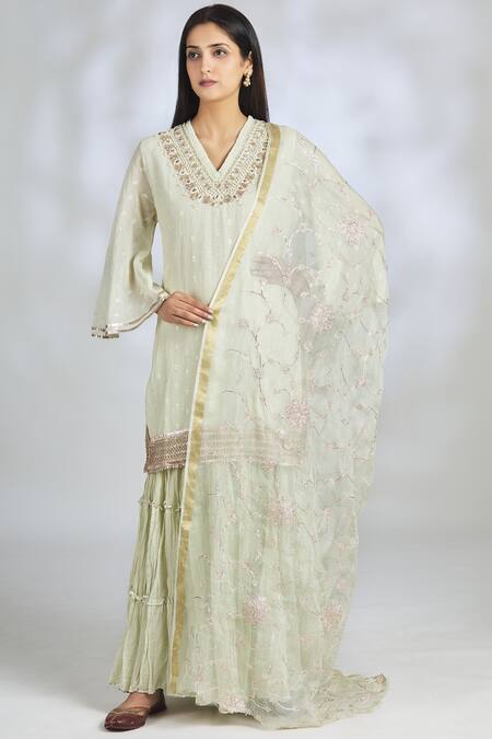 Gopi Vaid_White Chanderi Embroidered Kurta Set_Online_at_Aza_Fashions