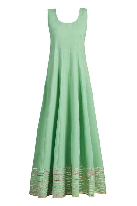 Shop_Gopi Vaid_Green Chanderi Anarkali With Dupatta_Online_at_Aza_Fashions