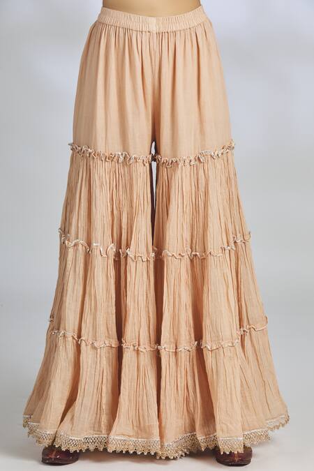 Shop_Gopi Vaid_Peach Chanderi Embroidered Kurta Set_Online_at_Aza_Fashions