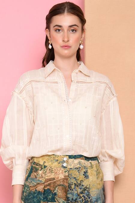 Buy_Sahil Kochhar_White Cotton Spread Collar Striped Shirt _Online_at_Aza_Fashions