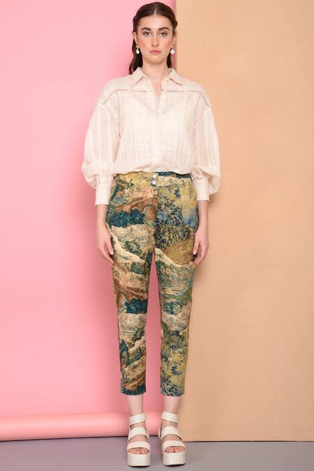 Sahil Kochhar_Multi Color Cotton Satin Printed Pants _Online_at_Aza_Fashions