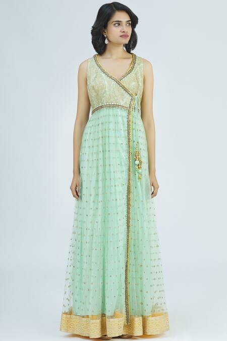 Buy Megha & Jigar Green Net V Neck Embellished Kurta Set Online at Aza Fashions Buy_Megha & Jigar_Green Net V Neck Embellished Kurta Set_Online_at_Aza_Fashions