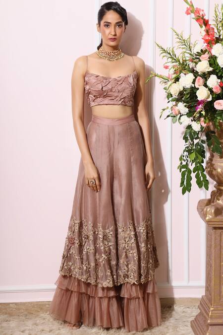 Buy Nitika Kanodia Gupta Pink Organza, Crepe, Georgette Round Embellished Sharara Set Online at Aza Fashions Buy_Nitika Kanodia Gupta_Pink Organza, Crepe, Georgette Round Embellished Sharara Set_Online_at_Aza_Fashions