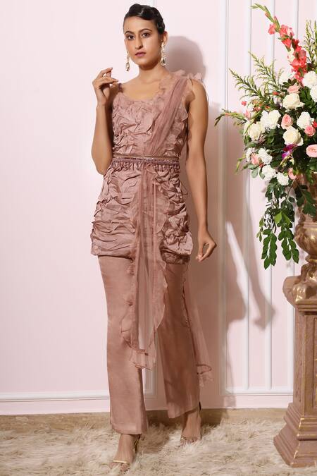 Nitika Kanodia Gupta_Pink Organza Crepe Round Textured Kurta Set_Online_at_Aza_Fashions