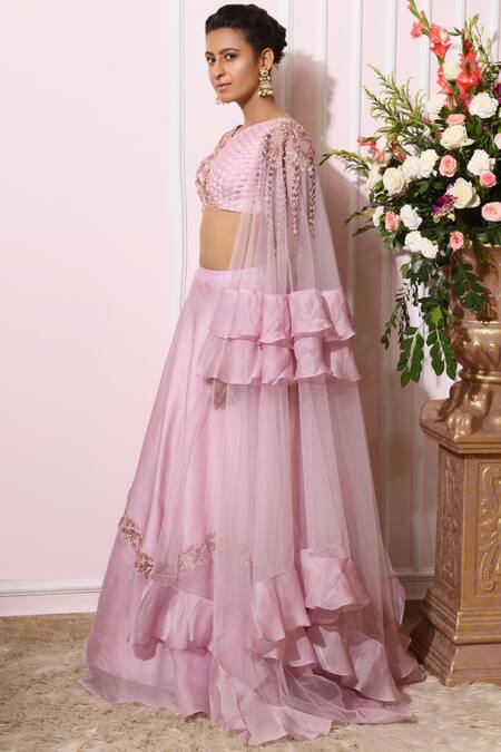 Buy_Nitika Kanodia Gupta_Purple Organza, Net, Crepe Asymmetric Embellished Lehenga Set_Online_at_Aza_Fashions