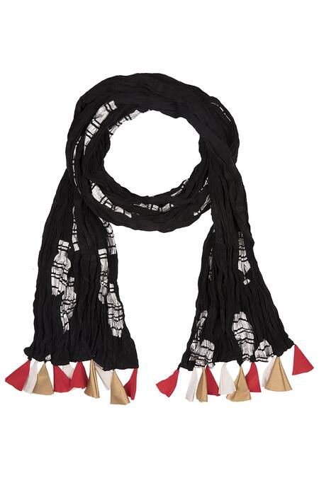 Shop_Masaba_Black Foil Print Scarf_at_Aza_Fashions
