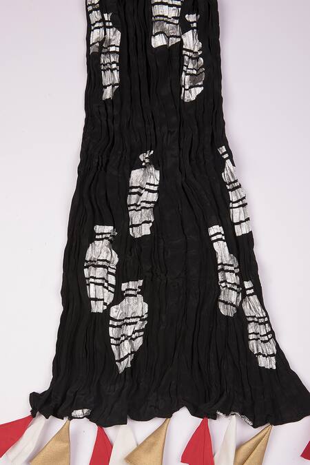 Masaba_Black Foil Print Scarf_Online_at_Aza_Fashions