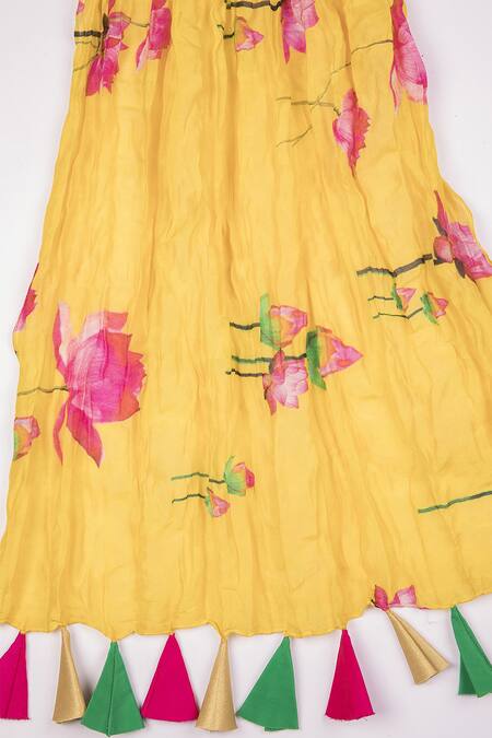 Masaba_Yellow Chanderi Printed Scarf_Online_at_Aza_Fashions