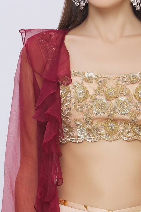 Shehlaa Khan Beige Organza, Satin Square Neck Printed Pant Set at Aza Fashions Shehlaa Khan_Beige Organza, Satin Square Neck Printed Pant Set _at_Aza_Fashions