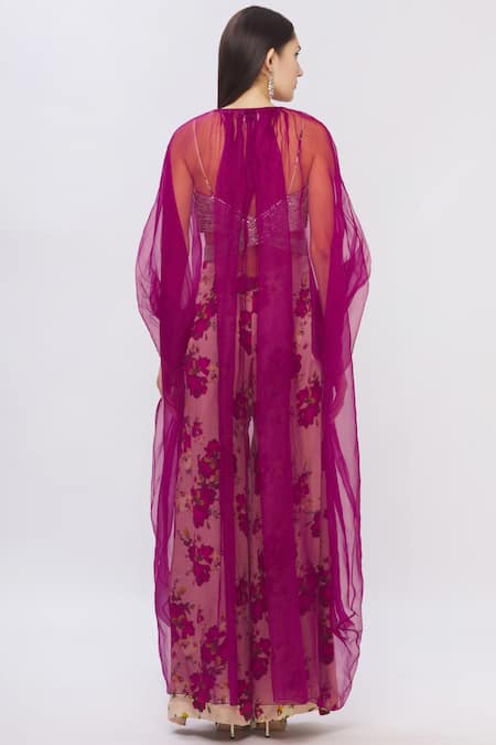 Shop Shehlaa Khan Pink Organza Open Front Cape Jacket at Aza Fashions Shop_Shehlaa Khan_Pink Organza Open Front Cape Jacket _at_Aza_Fashions