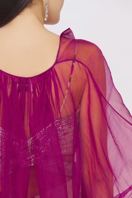 Shehlaa Khan Pink Organza Open Front Cape Jacket at Aza Fashions Shehlaa Khan_Pink Organza Open Front Cape Jacket _at_Aza_Fashions