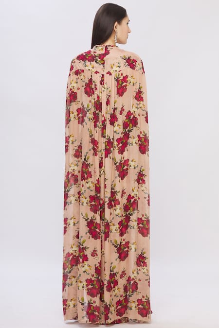 Shop Shehlaa Khan Beige Satin Crop Top Sweetheart Jacket Round Printed Skirt Set at Aza Fashions Shop_Shehlaa Khan_Beige Satin Crop Top Sweetheart Jacket Round Printed Skirt Set _at_Aza_Fashions