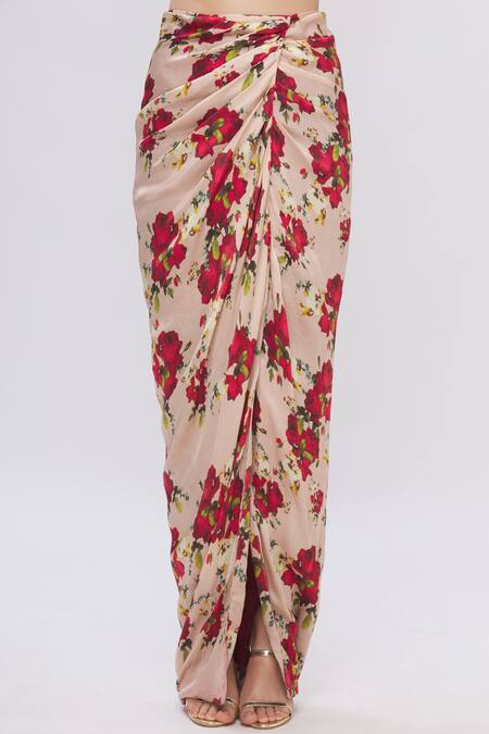 Shop Shehlaa Khan Beige Satin Crop Top Sweetheart Jacket Round Printed Skirt Set Online at Aza Fashions Shop_Shehlaa Khan_Beige Satin Crop Top Sweetheart Jacket Round Printed Skirt Set _Online_at_Aza_Fashions