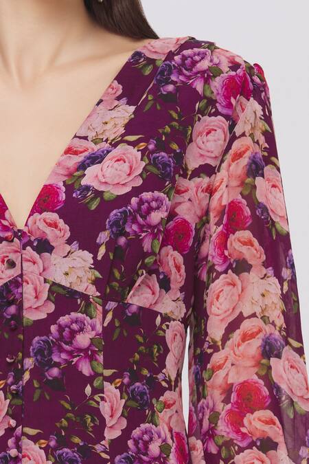 Shehlaa Khan Purple Georgette V Neck Printed Maxi Dress at Aza Fashions Shehlaa Khan_Purple Georgette V Neck Printed Maxi Dress _at_Aza_Fashions