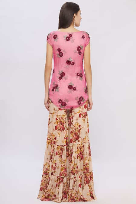 Shop Shehlaa Khan Pink Organza, Crepe Round Embellished Kurta Set at Aza Fashions Shop_Shehlaa Khan_Pink Organza, Crepe Round Embellished Kurta Set _at_Aza_Fashions