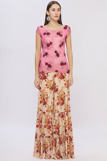 Buy Shehlaa Khan Pink Organza, Crepe Round Embellished Kurta Set Online at Aza Fashions Buy_Shehlaa Khan_Pink Organza, Crepe Round Embellished Kurta Set _Online_at_Aza_Fashions