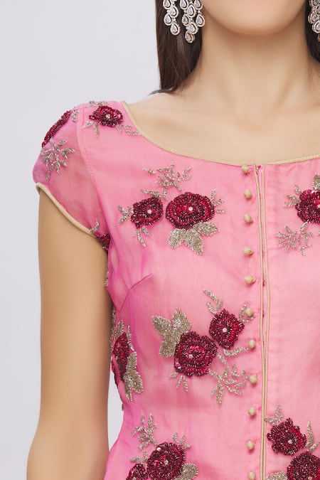 Shehlaa Khan Pink Organza, Crepe Round Embellished Kurta Set at Aza Fashions Shehlaa Khan_Pink Organza, Crepe Round Embellished Kurta Set _at_Aza_Fashions