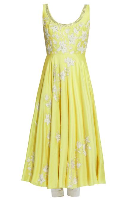 Buy_Mishru_Yellow Chanderi Embroidered Anarkali Set_Online_at_Aza_Fashions