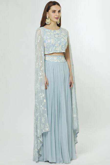 Mishru_Blue Embroidered Lehenga Set_Online_at_Aza_Fashions