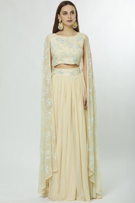 Mishru_Beige Georgette Embellished Lehenga Set_Online_at_Aza_Fashions