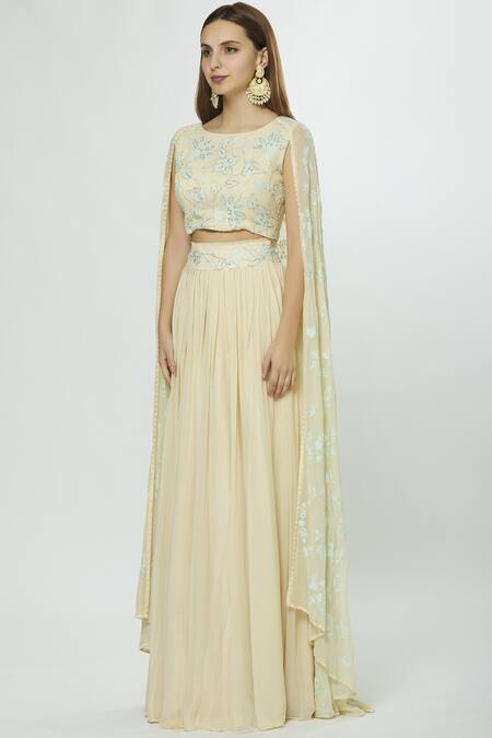 Buy_Mishru_Beige Georgette Embellished Lehenga Set_Online_at_Aza_Fashions