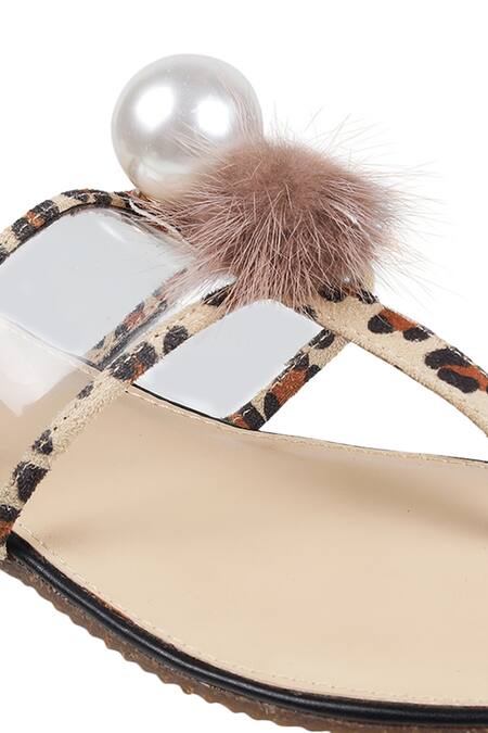 Buy_CRIMZON_Beige Embellished Clear-strap Flats_Online_at_Aza_Fashions