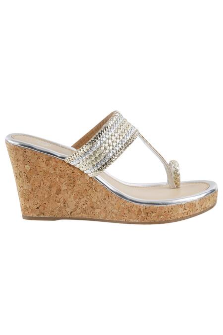 CRIMZON_Beige Kolhapuri Braided Wedges_Online_at_Aza_Fashions