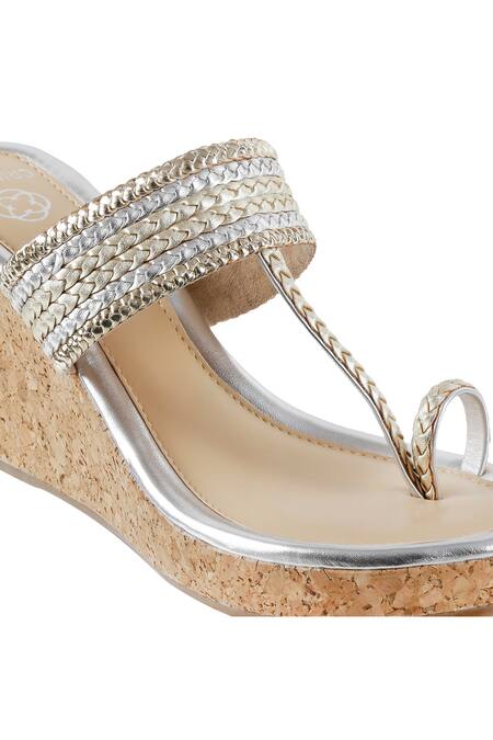 Buy_CRIMZON_Beige Kolhapuri Braided Wedges_Online_at_Aza_Fashions