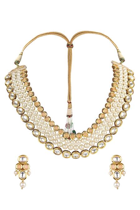 Shop_Joules by Radhika_Gold Plated Polki Stone Jewellery Set_at_Aza_Fashions