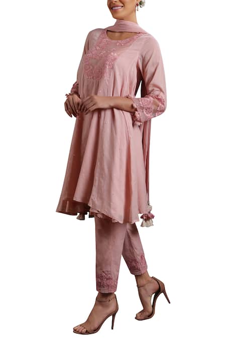 Ajiesh Oberoi_Pink Cotton Round Embroidered Kurta Set _Online_at_Aza_Fashions