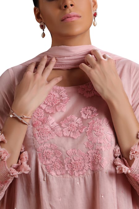 Buy_Ajiesh Oberoi_Pink Cotton Round Embroidered Kurta Set _Online_at_Aza_Fashions