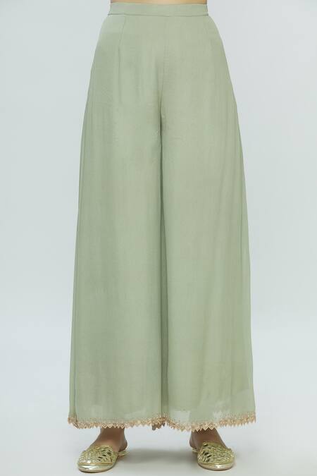 Shop_Pleats By Kaksha And Dimple_Green Crepe Round Embellished Kurta Set_Online_at_Aza_Fashions