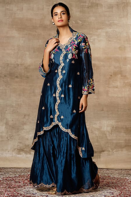 Ajiesh Oberoi Chanderi Jacket Sharara Set 
