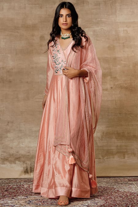 Ajiesh Oberoi Chanderi Embroidered Anarkali Set 