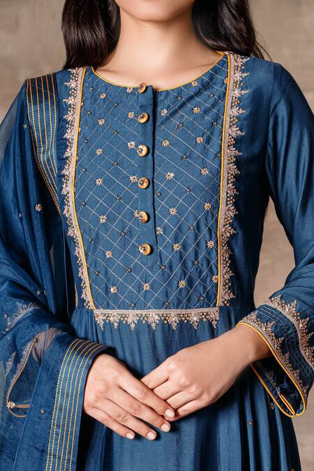 Ajiesh Oberoi Blue Cotton Silk Round Anarkali Set at Aza Fashions Ajiesh Oberoi_Blue Cotton Silk Round Anarkali Set _at_Aza_Fashions