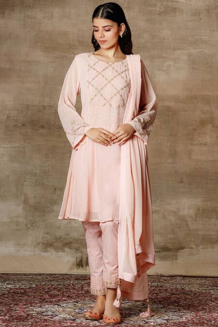 Ajiesh Oberoi Peach Georgette Round Embroidered Anarkali Set Online at Aza Fashions Ajiesh Oberoi_Peach Georgette Round Embroidered Anarkali Set _Online_at_Aza_Fashions