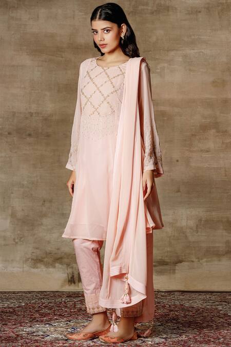 Buy Ajiesh Oberoi Peach Georgette Round Embroidered Anarkali Set Online at Aza Fashions Buy_Ajiesh Oberoi_Peach Georgette Round Embroidered Anarkali Set _Online_at_Aza_Fashions