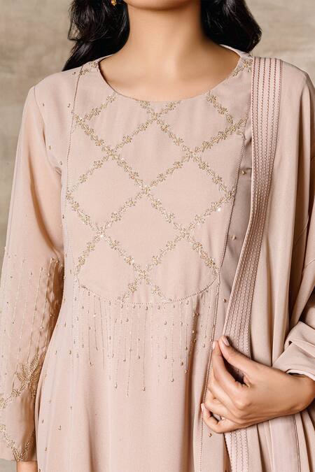 Ajiesh Oberoi Peach Georgette Round Embroidered Anarkali Set at Aza Fashions Ajiesh Oberoi_Peach Georgette Round Embroidered Anarkali Set _at_Aza_Fashions