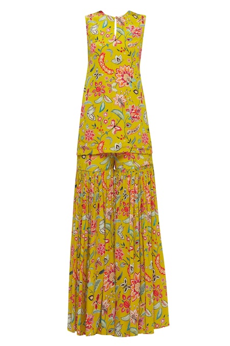 Buy_Bombae By Deepika Reddy_Yellow Crepe Printed Kurta Sharara Set_Online_at_Aza_Fashions