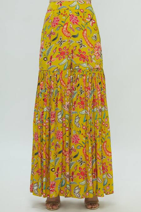 Shop_Bombae By Deepika Reddy_Yellow Crepe Printed Kurta Sharara Set_Online_at_Aza_Fashions