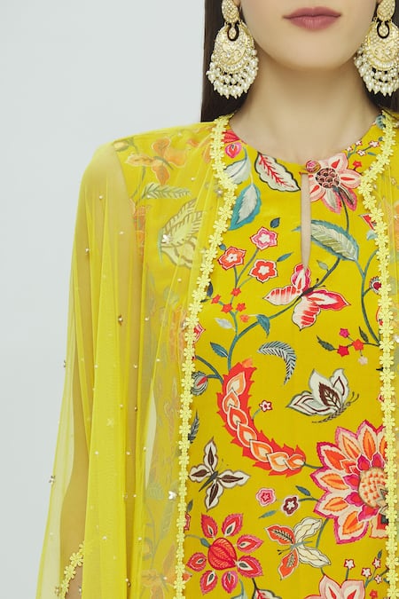 Bombae By Deepika Reddy_Yellow Crepe Printed Kurta Sharara Set_at_Aza_Fashions