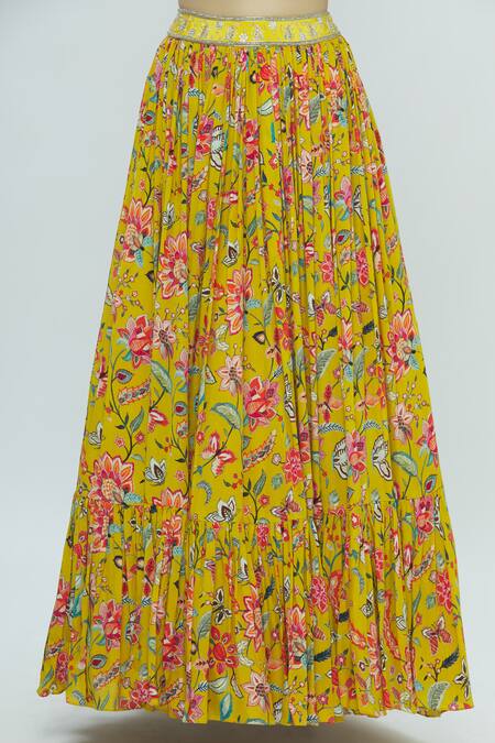 Shop_Bombae By Deepika Reddy_Yellow Raw Silk Printed Lehenga Set_Online_at_Aza_Fashions