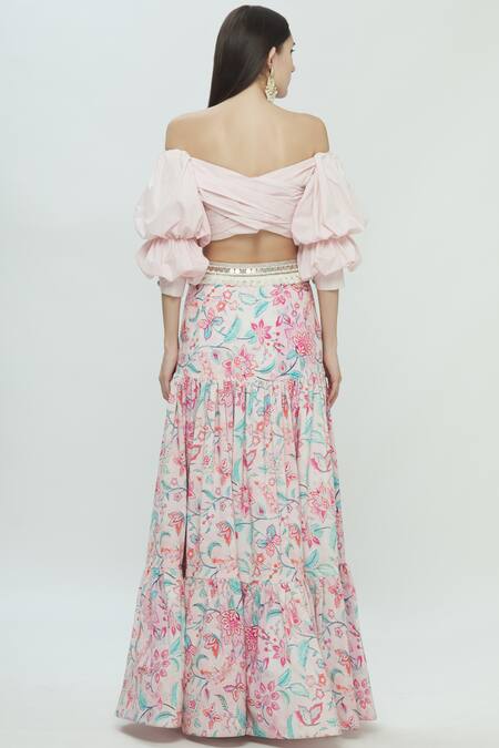 Shop Bombae By Deepika Reddy Pink Poplin Printed Skirt Set at Aza Fashions Shop_Bombae By Deepika Reddy_Pink Poplin Printed Skirt Set_at_Aza_Fashions