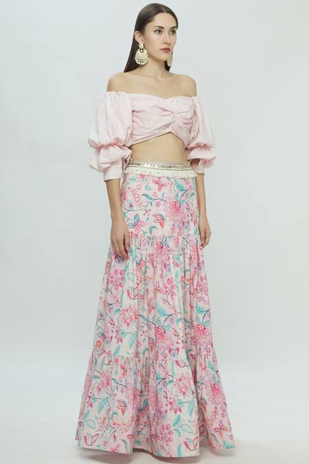 Bombae By Deepika Reddy Pink Poplin Printed Skirt Set Online at Aza Fashions Bombae By Deepika Reddy_Pink Poplin Printed Skirt Set_Online_at_Aza_Fashions