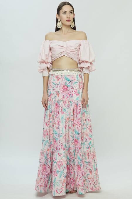 Buy Bombae By Deepika Reddy Pink Poplin Printed Skirt Set Online at Aza Fashions Buy_Bombae By Deepika Reddy_Pink Poplin Printed Skirt Set_Online_at_Aza_Fashions