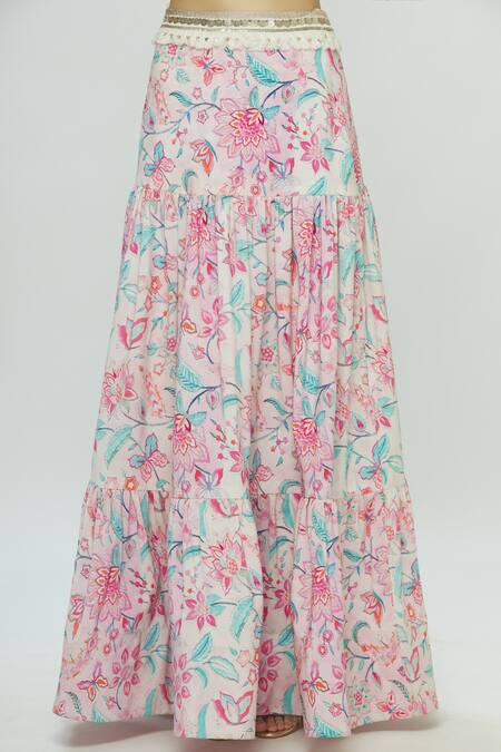 Shop Bombae By Deepika Reddy Pink Poplin Printed Skirt Set Online at Aza Fashions Shop_Bombae By Deepika Reddy_Pink Poplin Printed Skirt Set_Online_at_Aza_Fashions