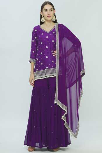 Bombae By Deepika Reddy_Purple Organza Embellished Kurta Sharara Set_Online_at_Aza_Fashions