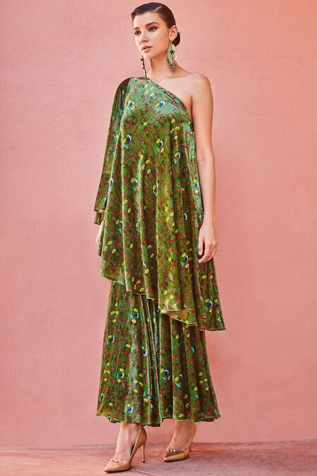 Buy_Nautanky_Green Printed Silk Velvet Tunic Set_Online_at_Aza_Fashions